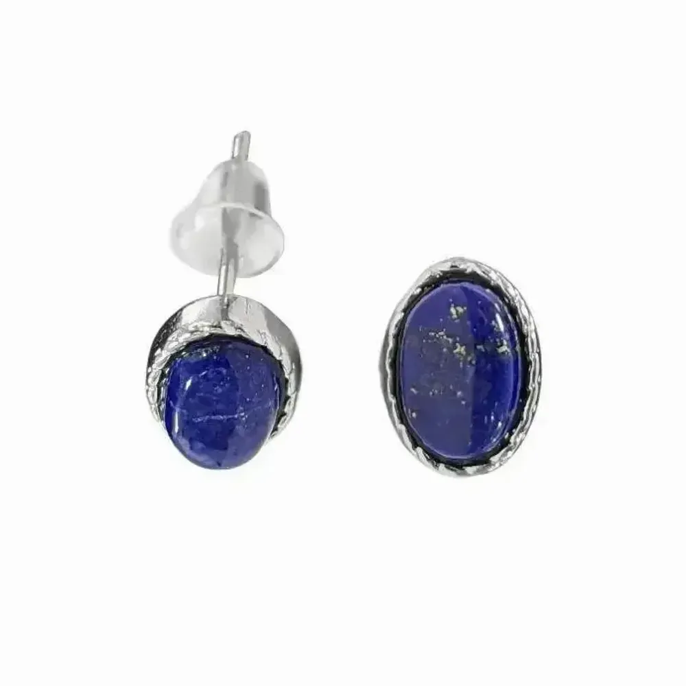 Bijoux - Boucles d'Oreilles Ovale en Cuivre Blanc Lapis Lazuli AA stud - ARABESK
