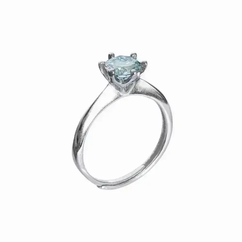 Bijoux - Bague Solitaire en Cuivre Blanc Ajustable Facettée Moissanite AA - ARABESK