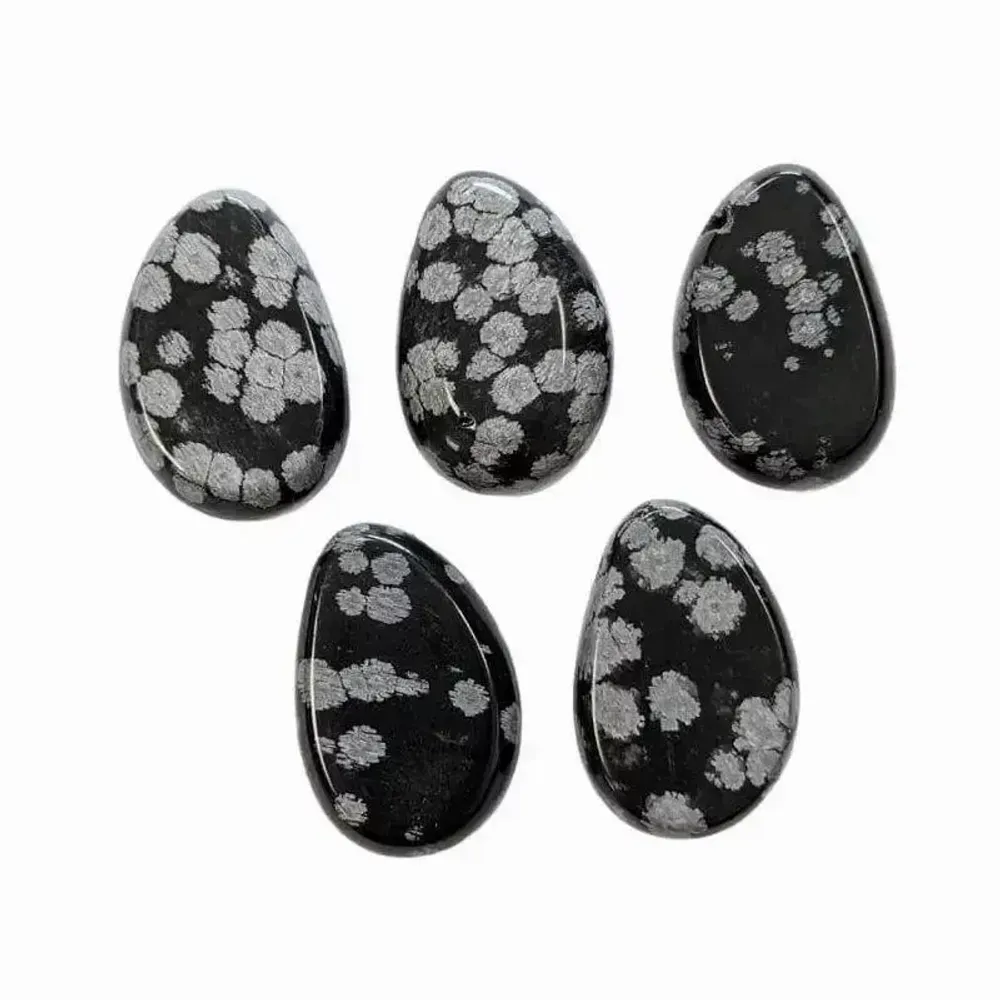Jewelry - Snowflake Obsidian A Pierced Rolled Stone Pendant 20-30mm X 5 - ARABESK