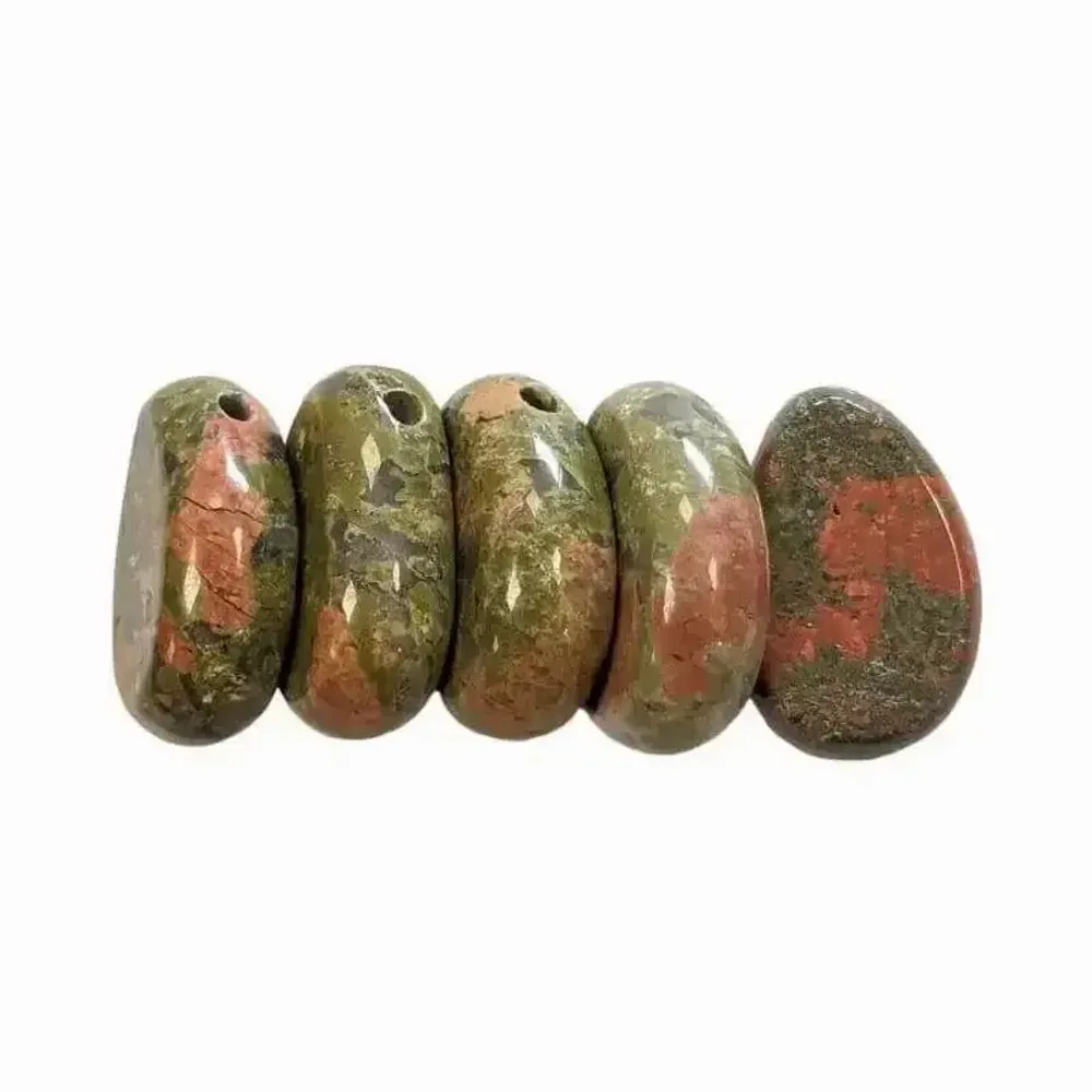 Jewelry - Unakite A Pierced Rolled Stone Pendant 20-30mm X 5 - ARABESK