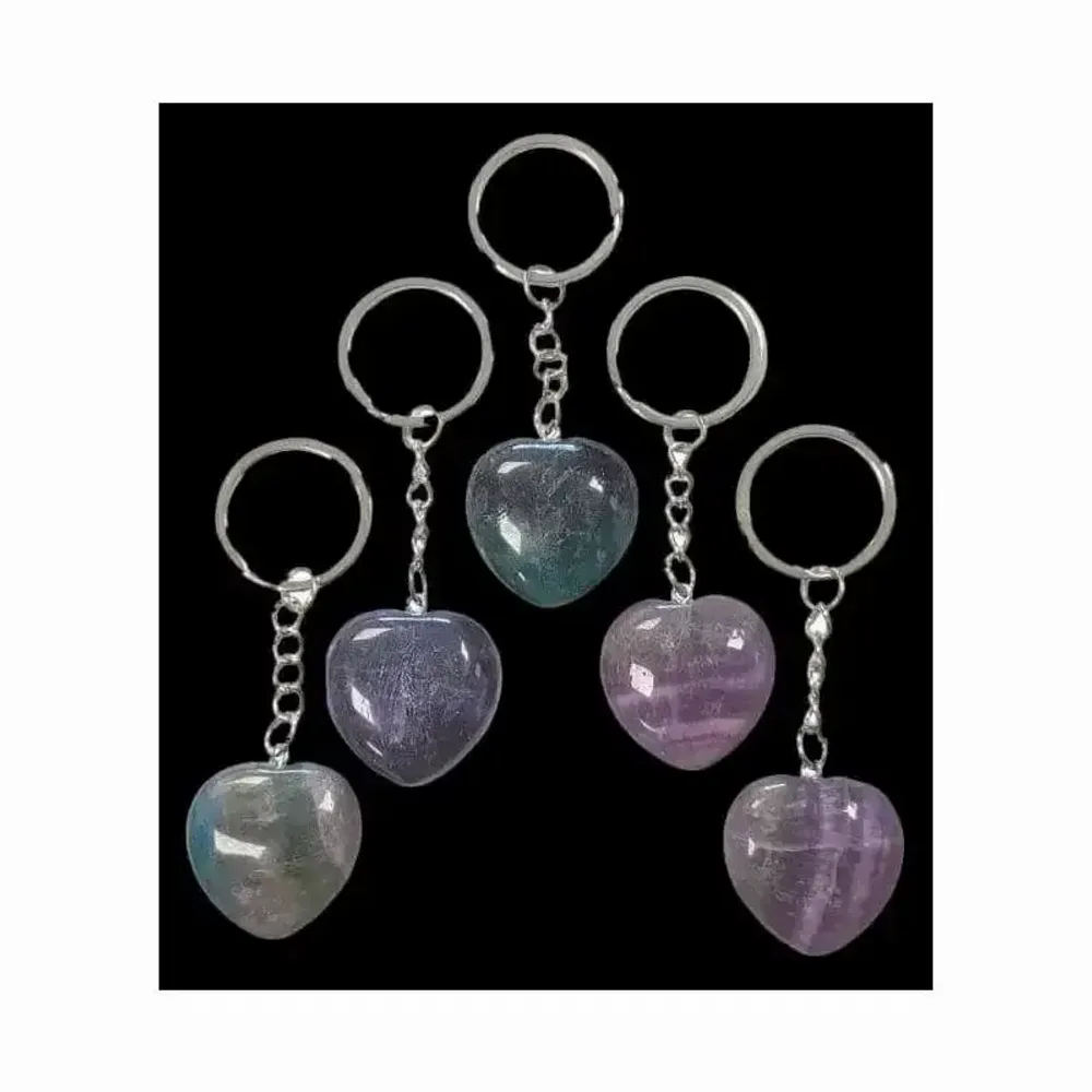Bijoux - Porte Clés Cœur Fluorite Multicolore 30mm x 5 - ARABESK
