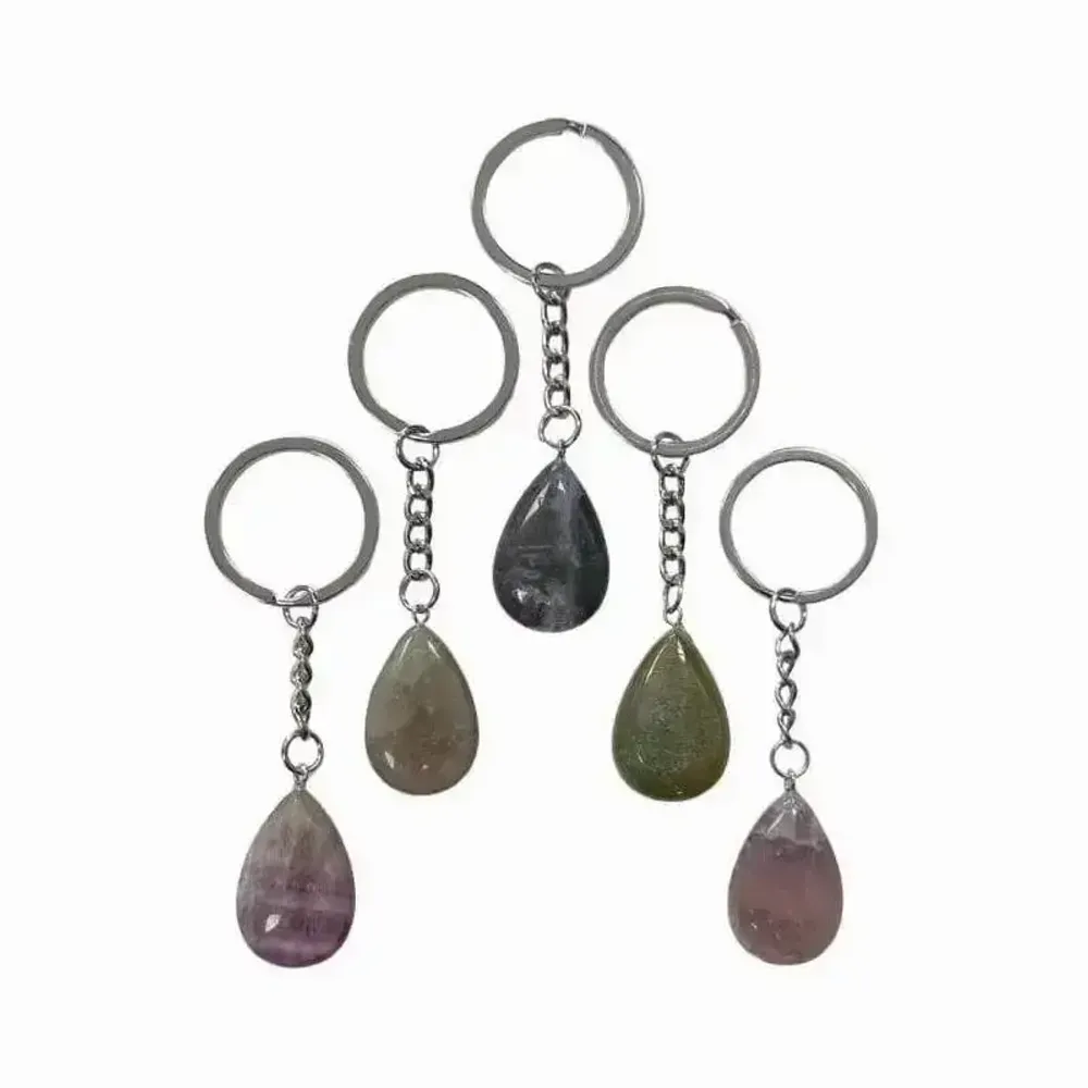 Bijoux - Porte Clés Goutte Fluorite Multicolore 30mm x 5 - ARABESK