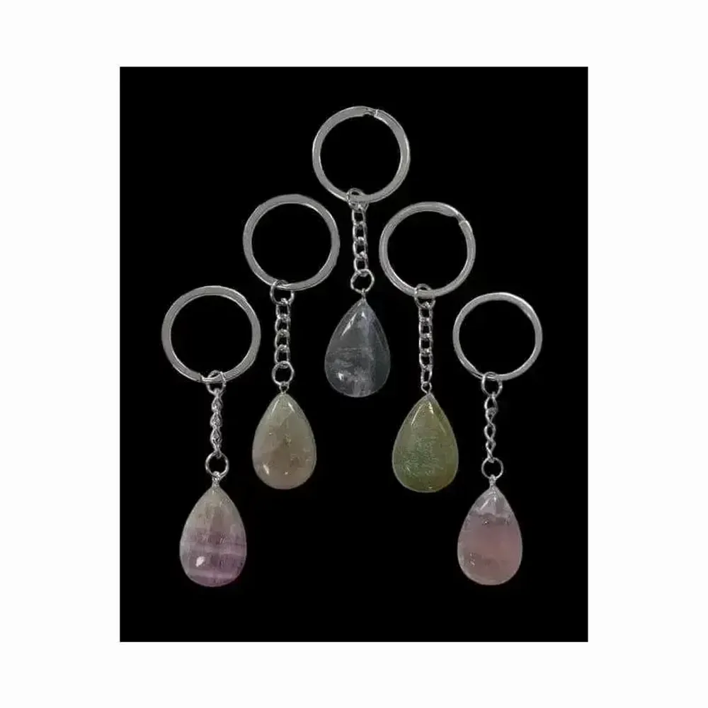 Bijoux - Porte Clés Goutte Fluorite Multicolore 30mm x 5 - ARABESK
