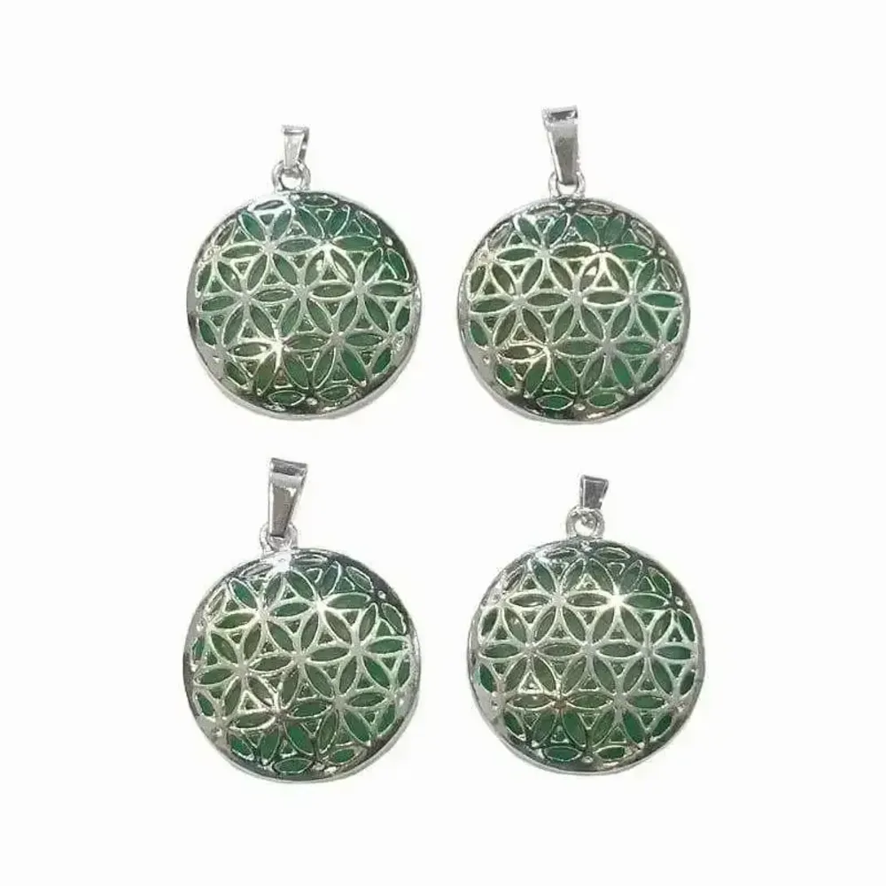 Bijoux - Pendentif Métal Fleur de Vie Aventurine Verte A 25mm x4 - ARABESK