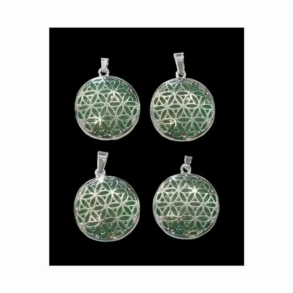 Bijoux - Pendentif Métal Fleur de Vie Aventurine Verte A 25mm x4 - ARABESK