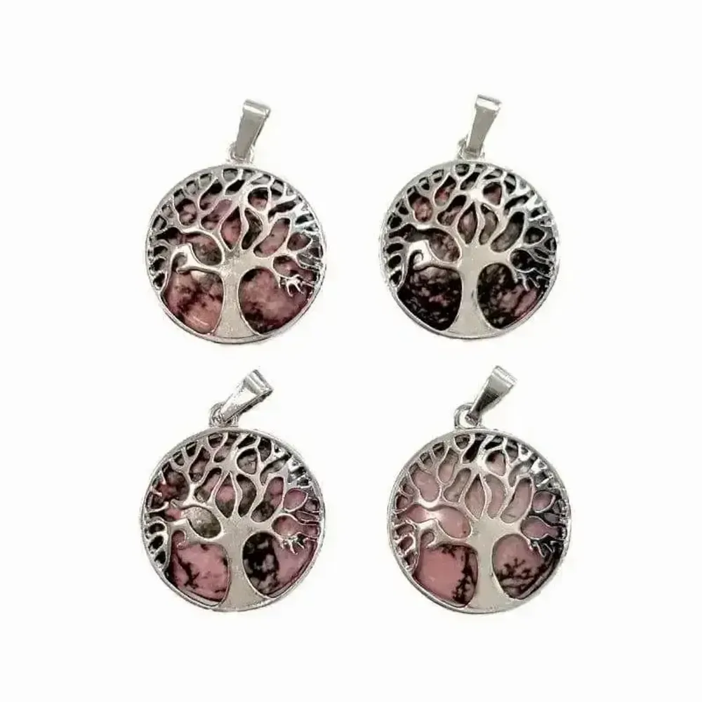 Jewelry - Rhodonite Tree of Life Metal Pendant 25mm x4 - ARABESK
