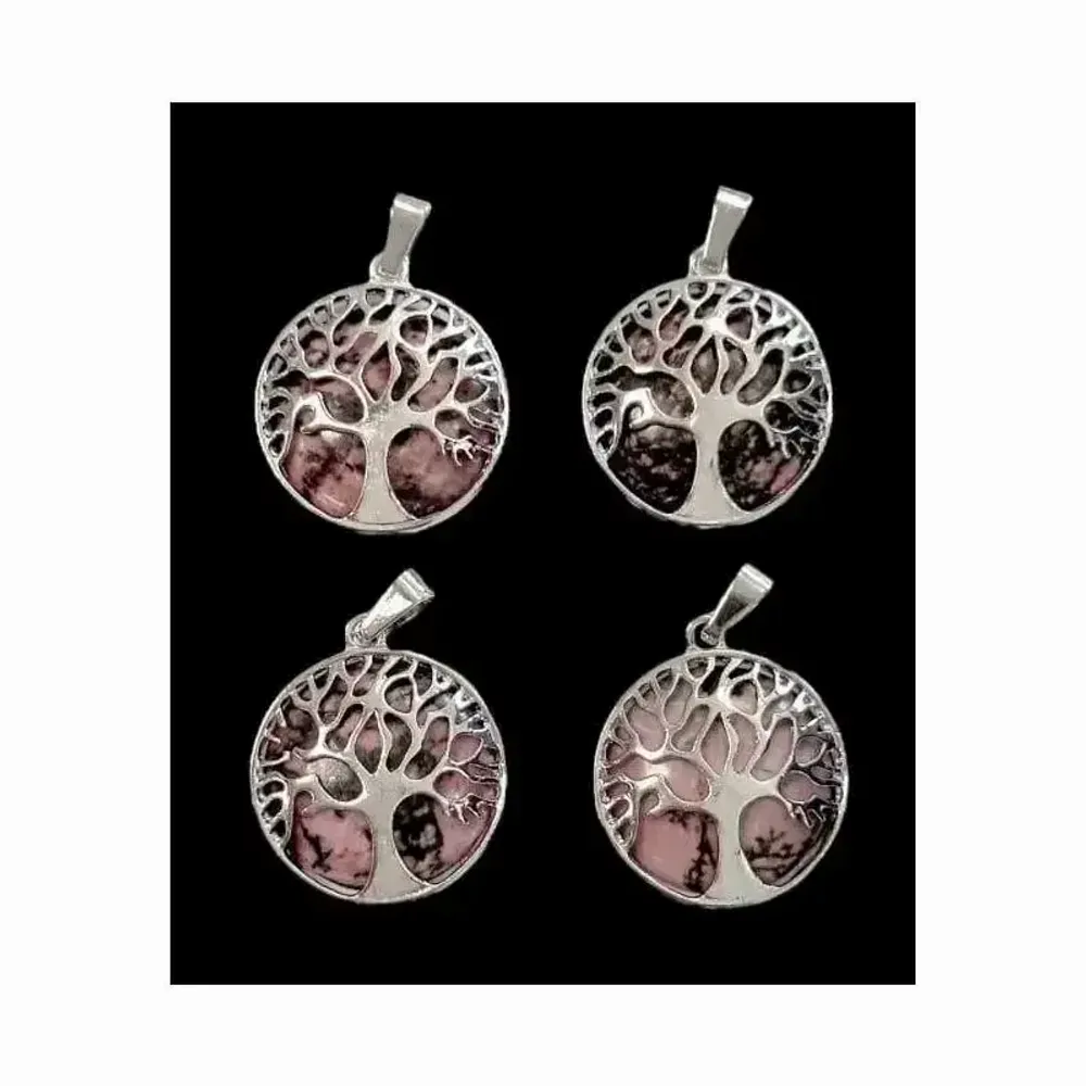 Jewelry - Rhodonite Tree of Life Metal Pendant 25mm x4 - ARABESK