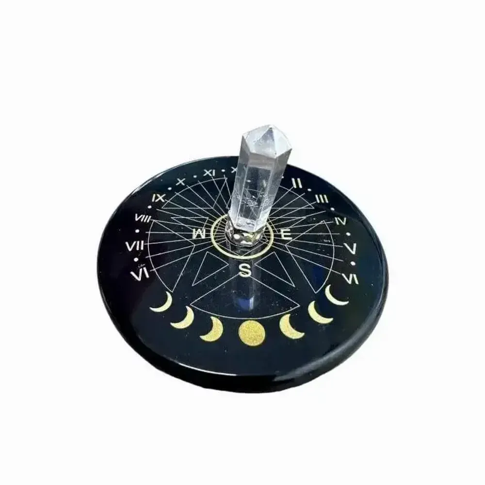 Bijoux - Plaque Onyx noir pentacle avec cristal de roche 8cm - ARABESK