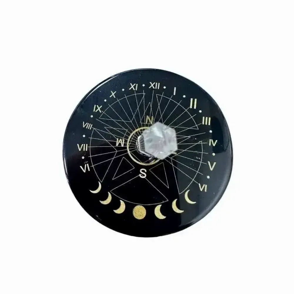 Bijoux - Plaque Onyx noir pentacle avec cristal de roche 8cm - ARABESK