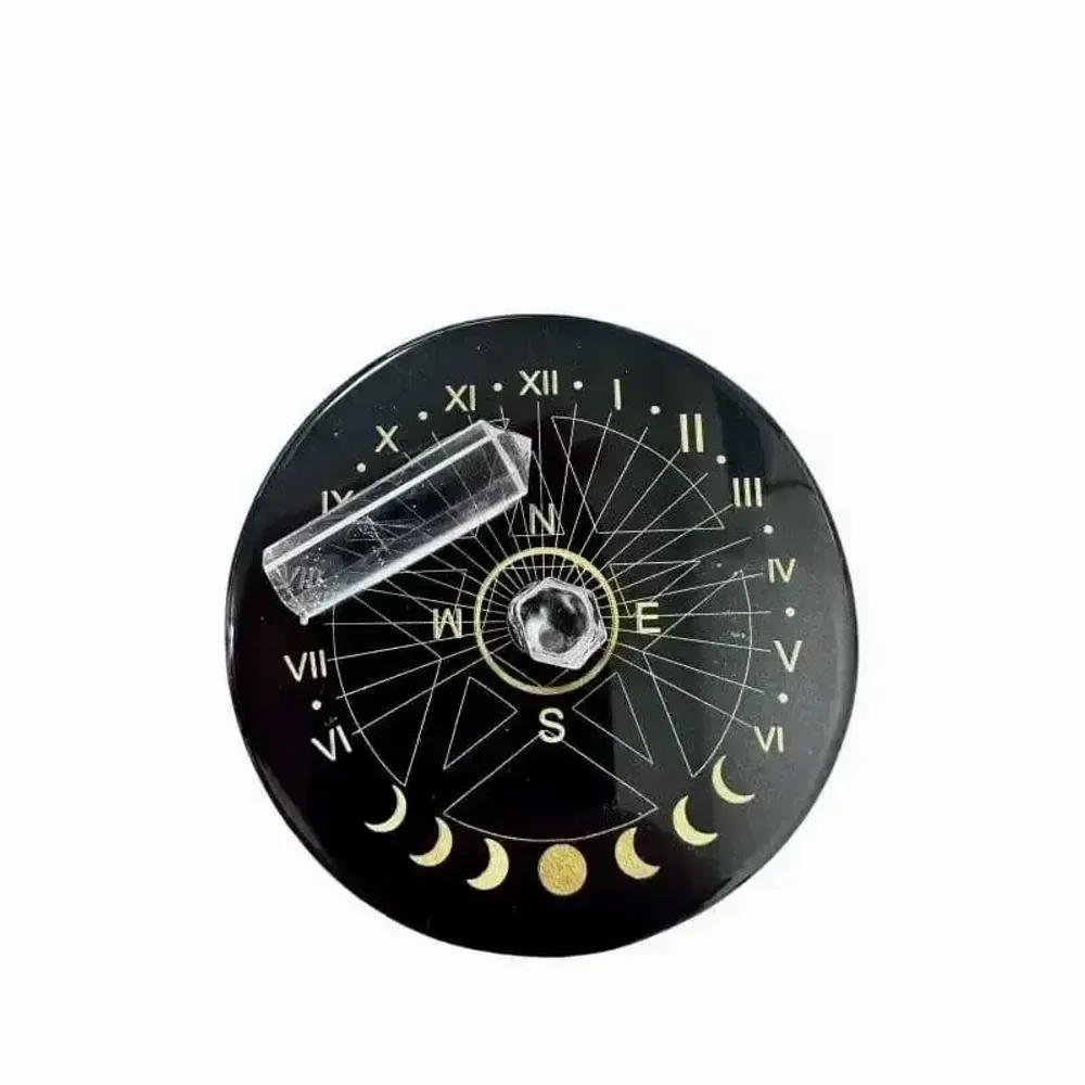 Bijoux - Plaque Onyx noir pentacle avec cristal de roche 8cm - ARABESK