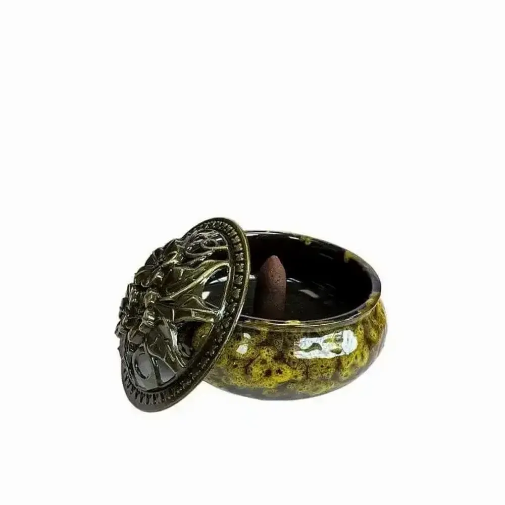 Senteurs - Porte Encens Céramique Noir et Jaune  10cm - ARABESK