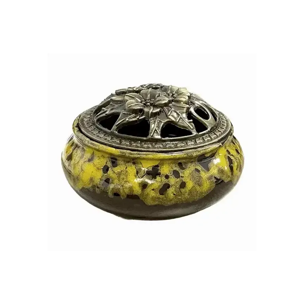 Senteurs - Porte Encens Céramique Noir et Jaune  10cm - ARABESK