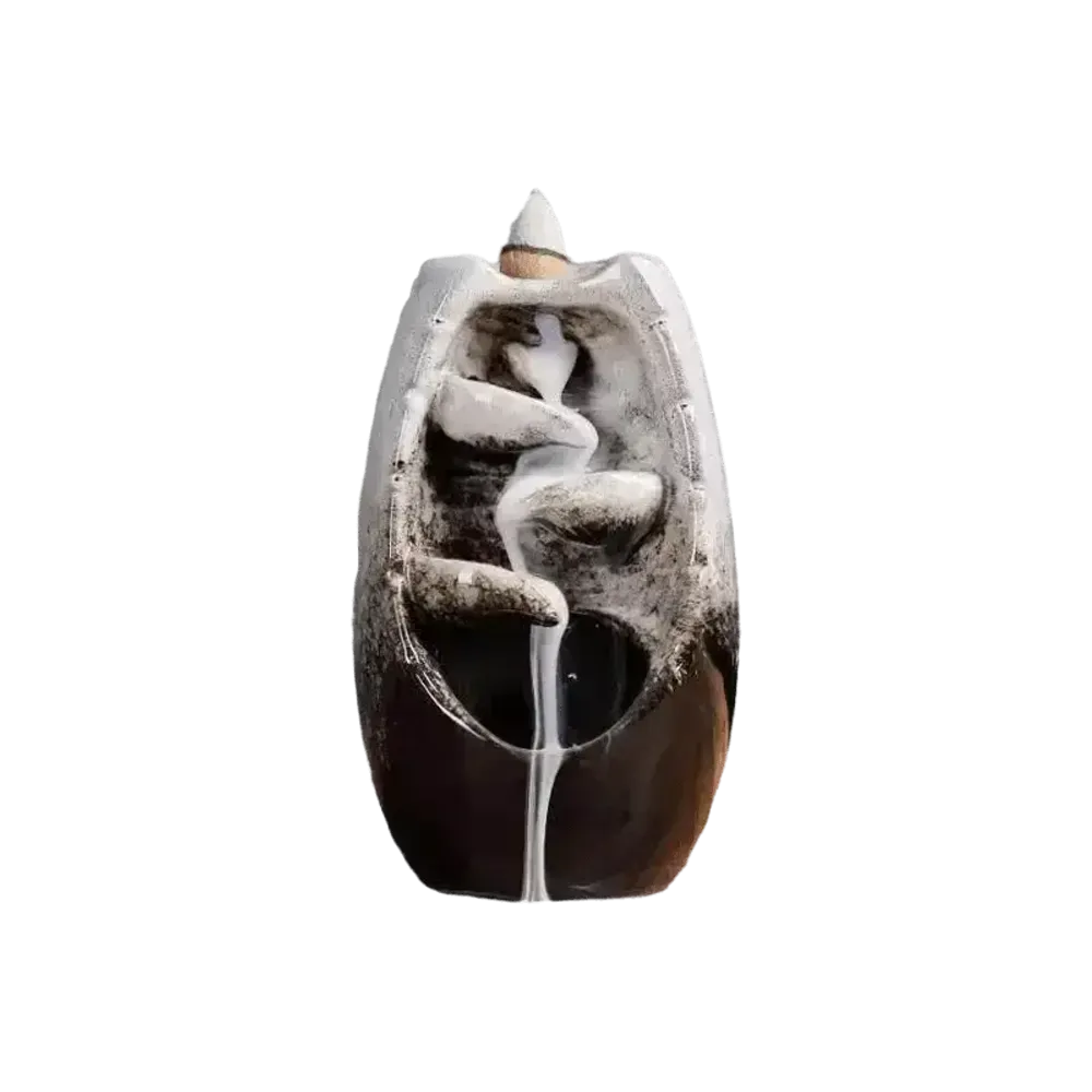 Scents - Backflow Incense Holder Beige Ceramic Cascade of Leaves 13cm - ARABESK