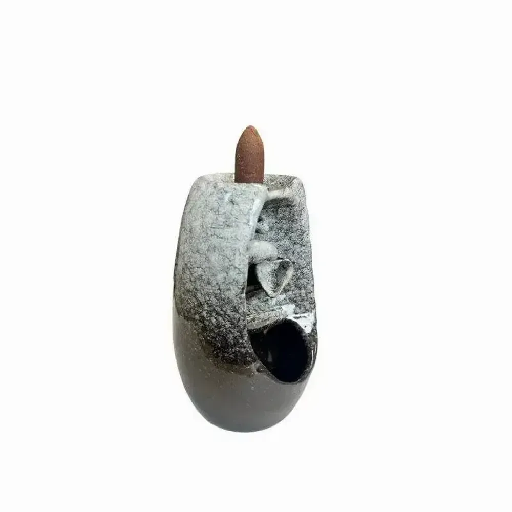 Scents - Backflow Incense Holder Beige Ceramic Cascade of Leaves 13cm - ARABESK