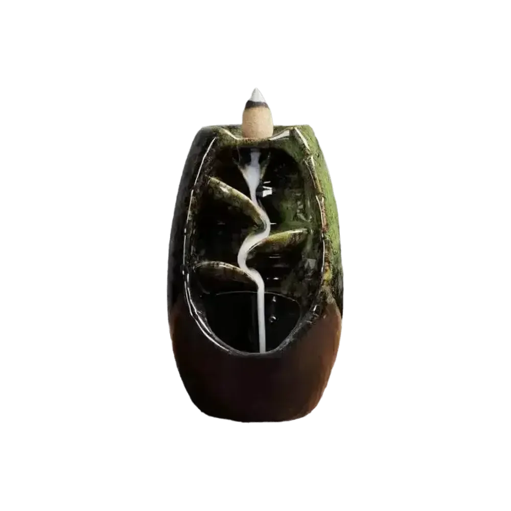 Scents - Green Ceramic Backflow Incense Holder Cascade of Leaves 13cm - ARABESK