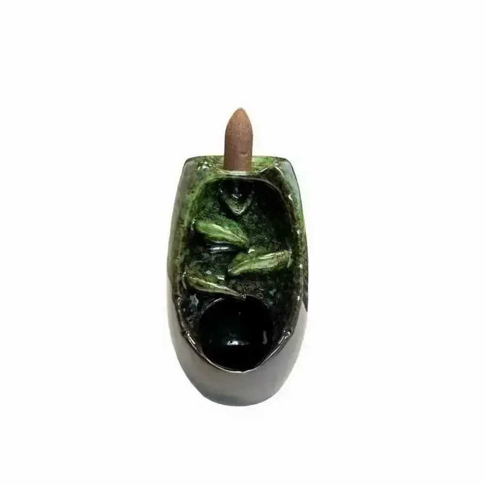 Scents - Green Ceramic Backflow Incense Holder Cascade of Leaves 13cm - ARABESK