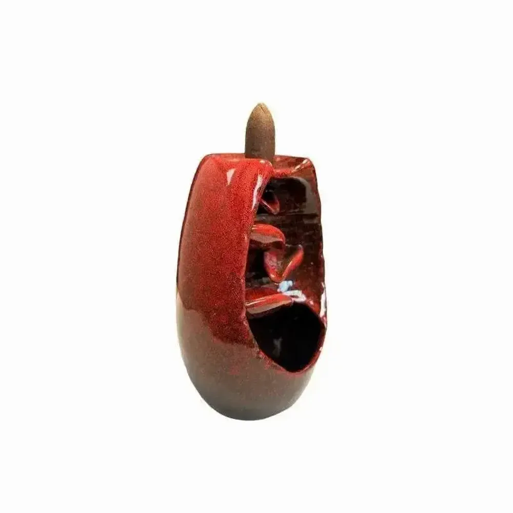 Scents - Red Ceramic Backflow Incense Holder Cascade of Leaves 13cm - ARABESK