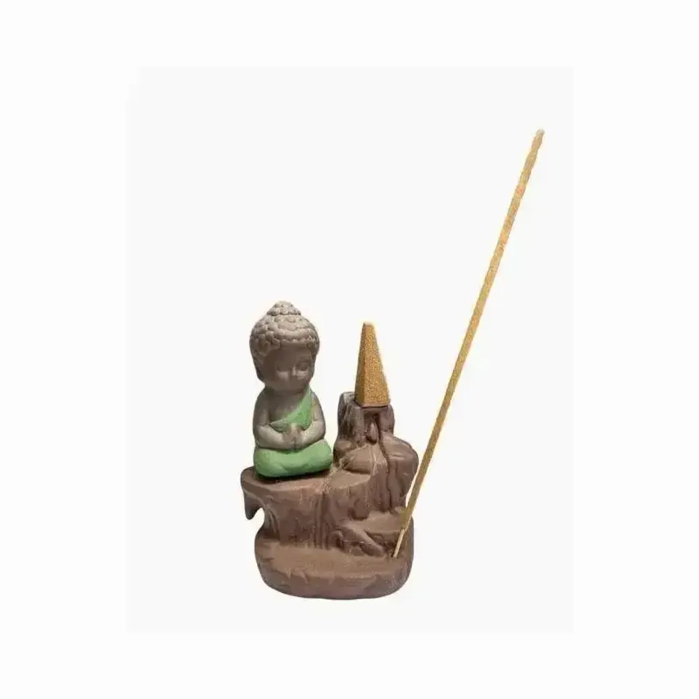 Senteurs - Porte Encens Backflow Céramique Bouddha Vert 12cm - ARABESK