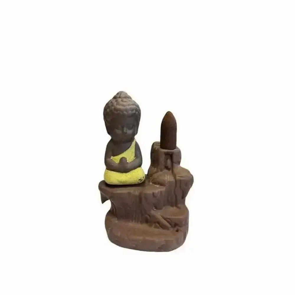 Senteurs - Porte Encens Backflow Céramique Bouddha Jaune 12cm - ARABESK