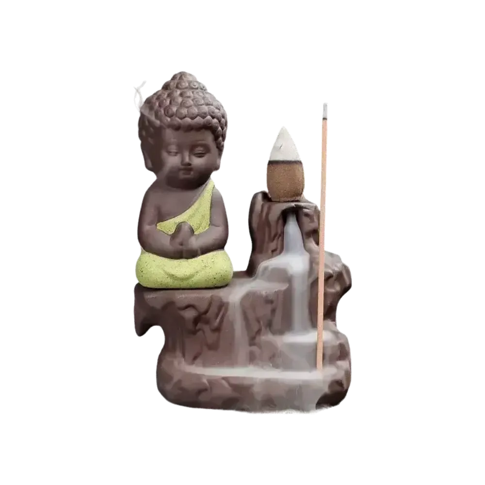 Senteurs - Porte Encens Backflow Céramique Bouddha Jaune 12cm - ARABESK