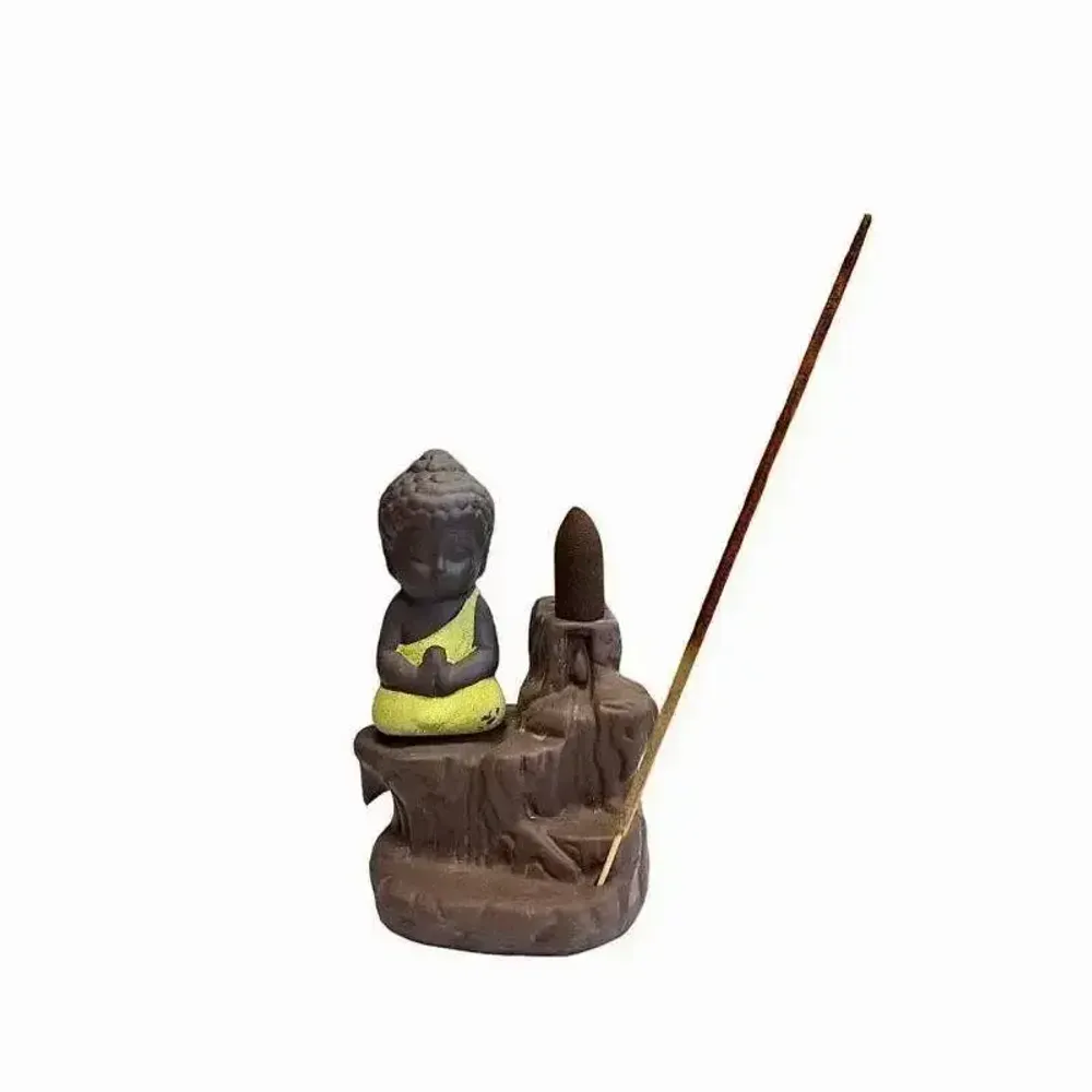 Senteurs - Porte Encens Backflow Céramique Bouddha Jaune 12cm - ARABESK