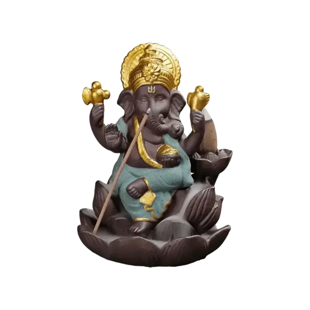 Senteurs - Porte Encens Backflow  Ganesh Lotus - Vert 11cm - ARABESK
