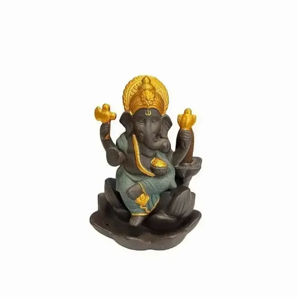 Senteurs - Porte Encens Backflow  Ganesh Lotus - Vert 11cm - ARABESK