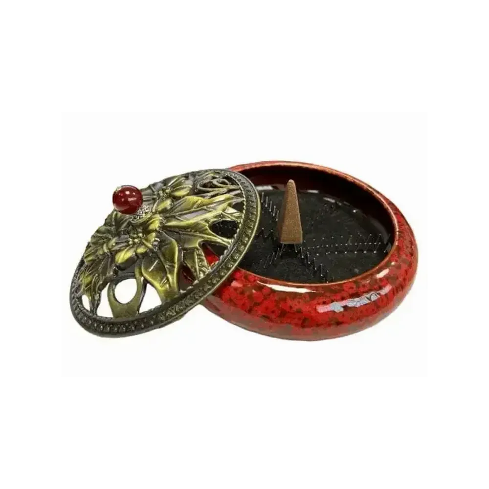 Senteurs - Porte Encens Céramique Rouge 14cm - ARABESK
