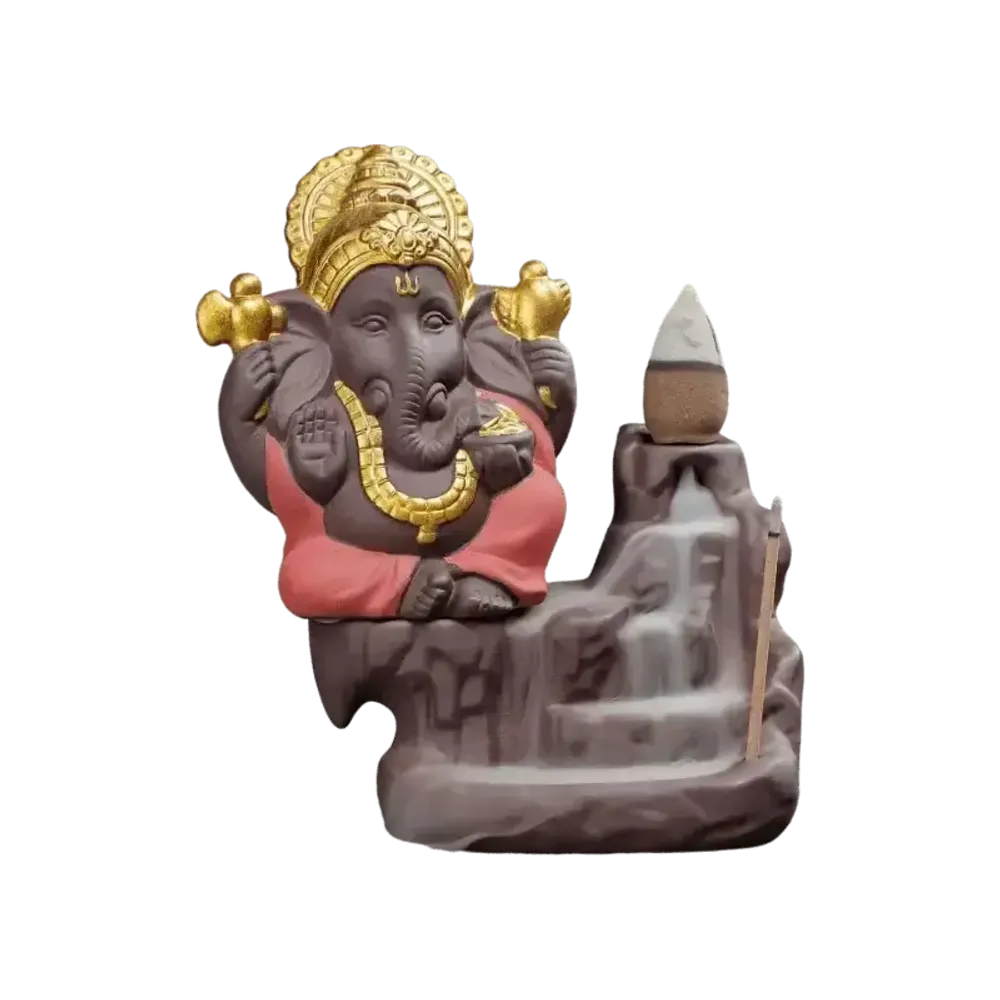 Senteurs - Porte Encens Backflow Ganesh Rouge-Gold 11cm - ARABESK