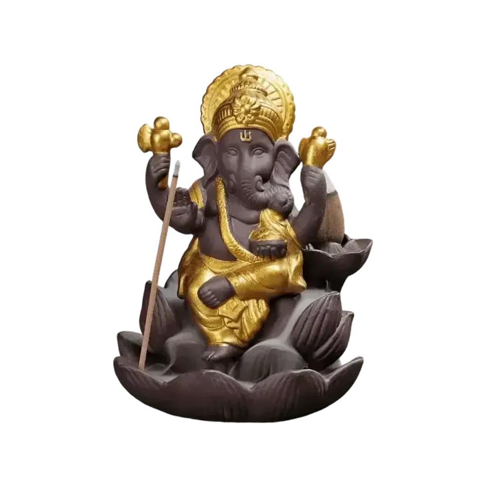 Senteurs - Porte Encens Backflow  Ganesh Lotus - Gold 11cm - ARABESK
