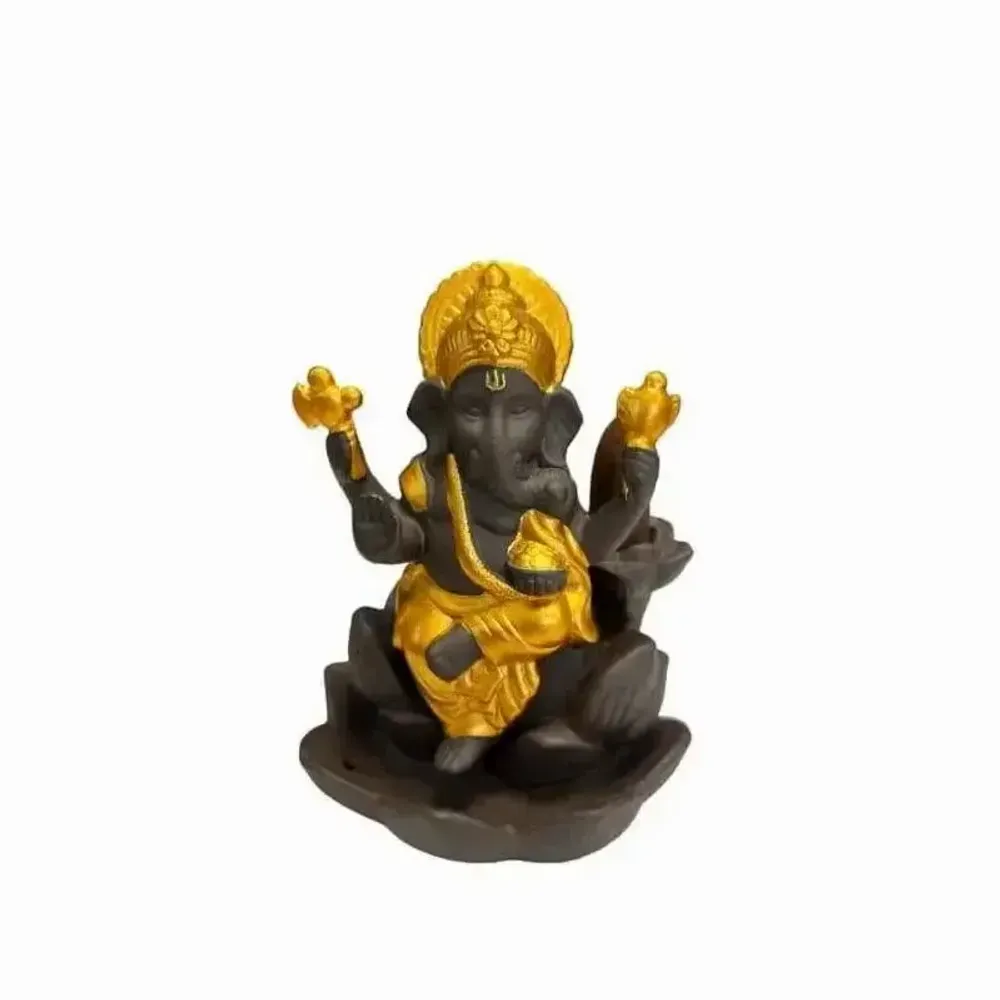 Senteurs - Porte Encens Backflow  Ganesh Lotus - Gold 11cm - ARABESK