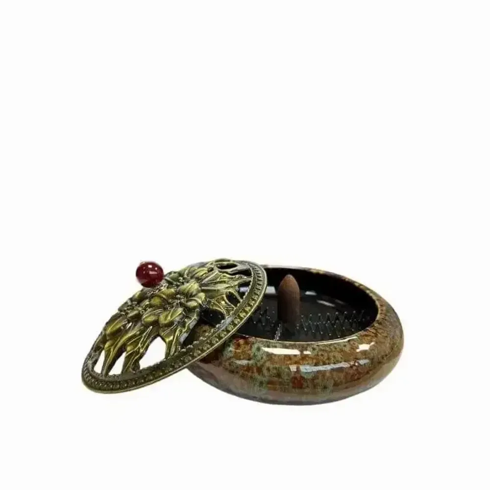 Senteurs - Porte Encens Céramique Marron-Bleu 14cm - ARABESK