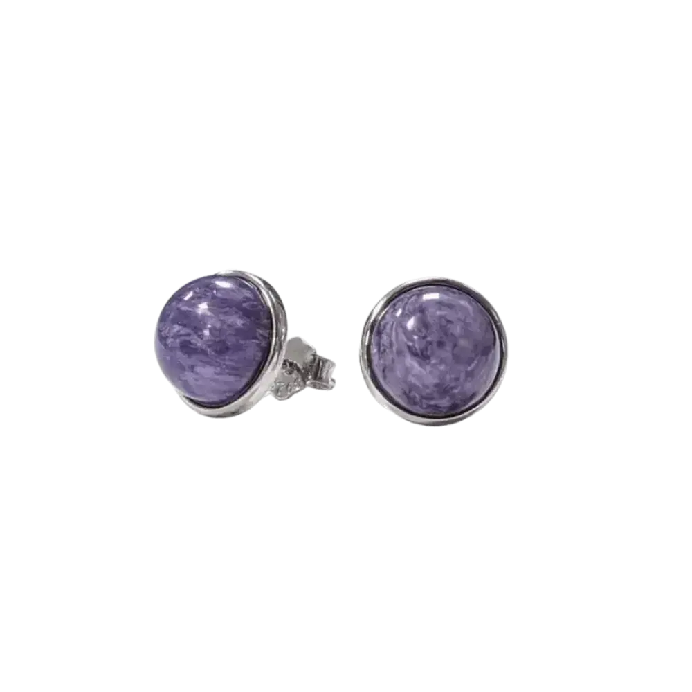 Jewelry - 925 Silver Earrings Charoite AA 8mm - ARABESK