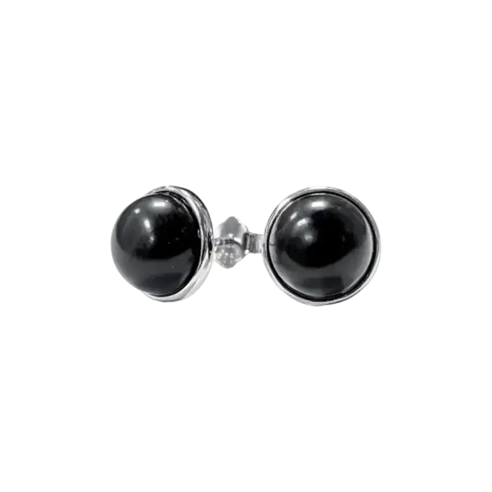 Jewelry - 925 Silver Black Obsidian Earrings A 8mm - ARABESK