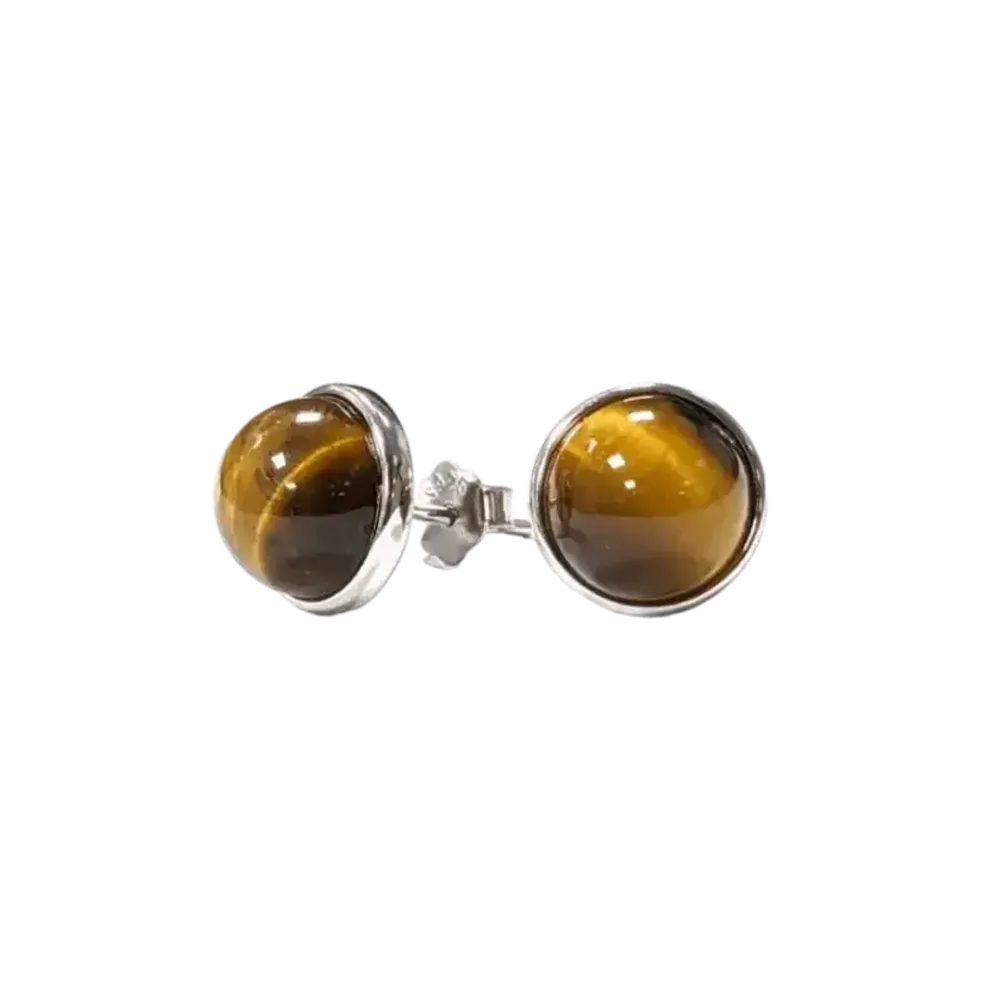Jewelry - 925 Silver Tiger Eye Earrings AA 8mm - ARABESK