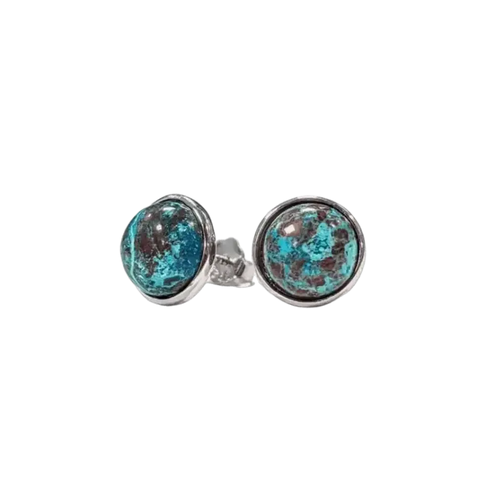 Jewelry - 925 Silver Chrysocolla AA Earrings 8mm - ARABESK