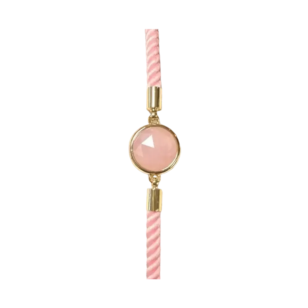 Bracelets - Bracelet Corde Laiton Quartz Rose Rond Facetté 12mm - ARABESK