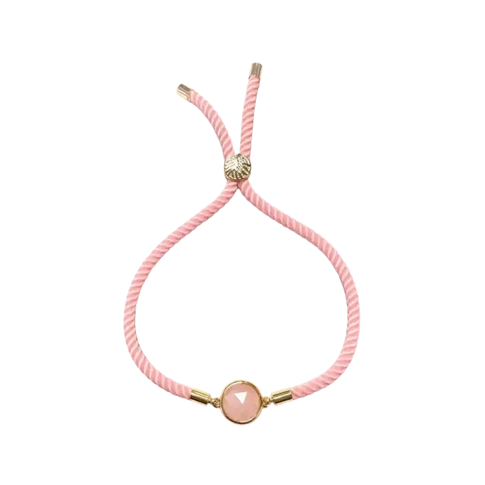 Bracelets - Bracelet Corde Laiton Quartz Rose Rond Facetté 12mm - ARABESK