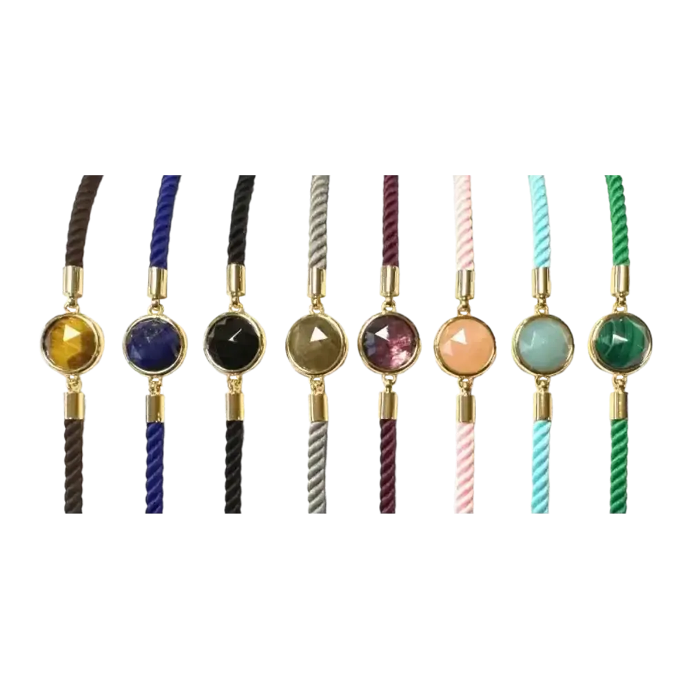 Bracelets - Bracelet Corde Laiton Quartz Rose Rond Facetté 12mm - ARABESK