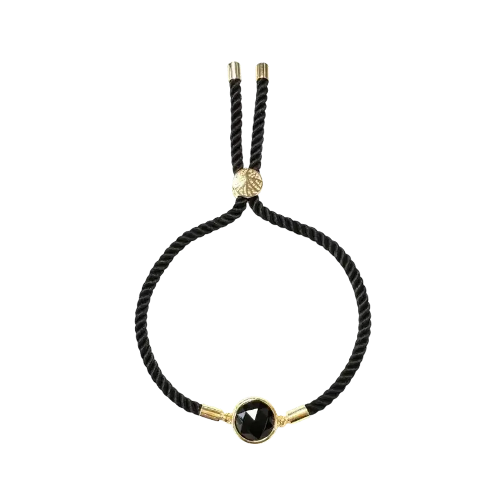 Bracelets - Bracelet Corde Laiton Obsidienne Noire Rond Facetté 12mm - ARABESK