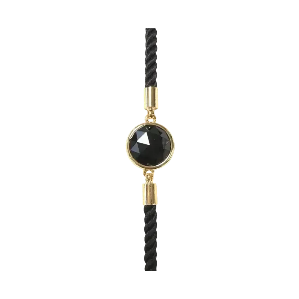 Bracelets - Bracelet Corde Laiton Obsidienne Noire Rond Facetté 12mm - ARABESK