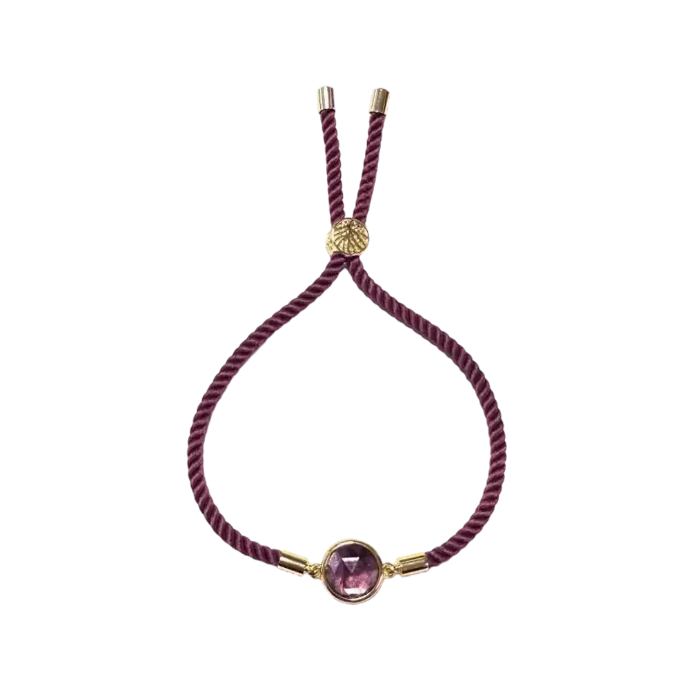Bracelets - Faceted Round Amethyst Brass Rope Bracelet 12mm - ARABESK