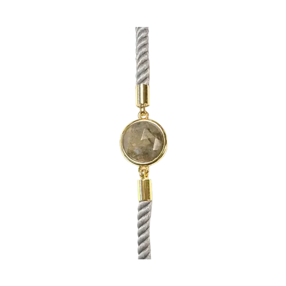 Bracelets - Round Faceted Labradorite Brass Rope Bracelet 12mm - ARABESK