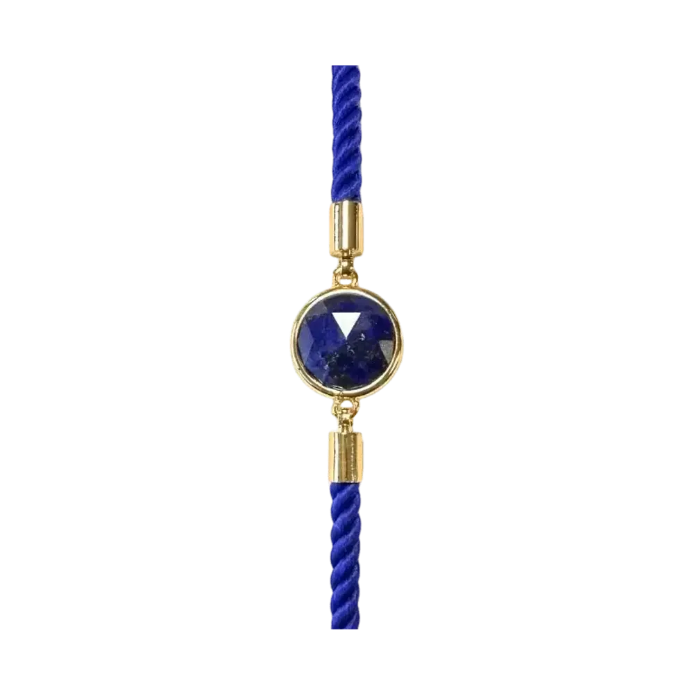 Bracelets - Round Faceted Lapis Lazuli Brass Rope Bracelet 12mm - ARABESK