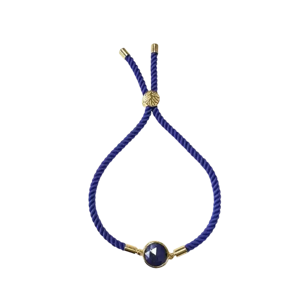 Bracelets - Round Faceted Lapis Lazuli Brass Rope Bracelet 12mm - ARABESK