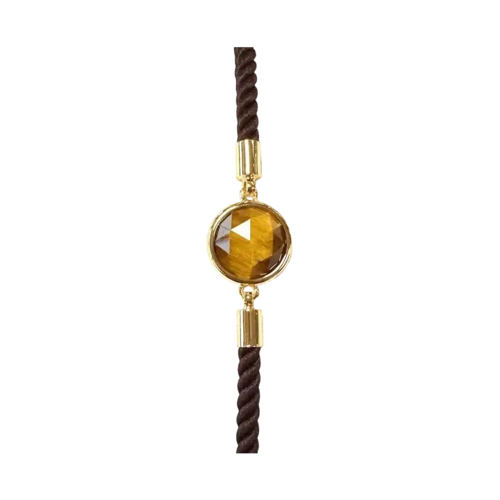 Bracelets - Faceted Round Tiger Eye Brass Rope Bracelet 12mm - ARABESK