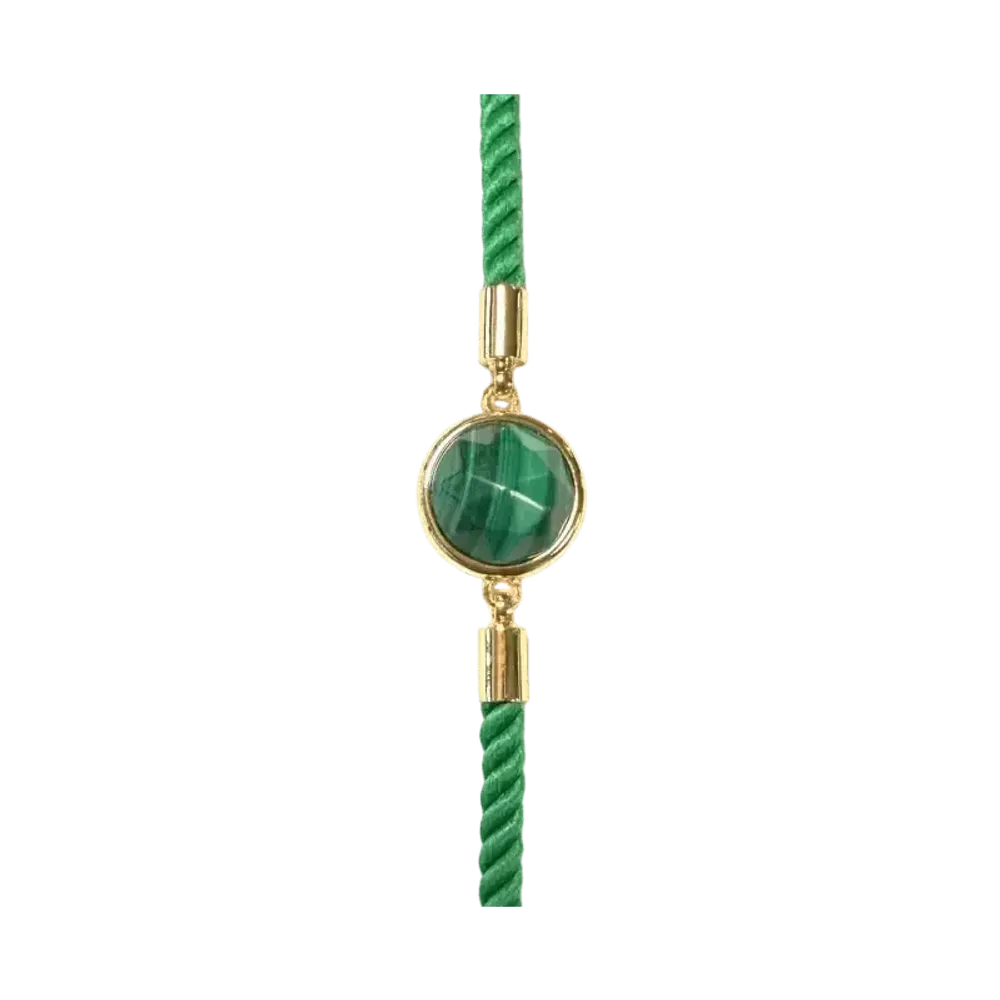 Bracelets - Bracelet Corde Laiton Malachite Rond Facetté 12mm - ARABESK