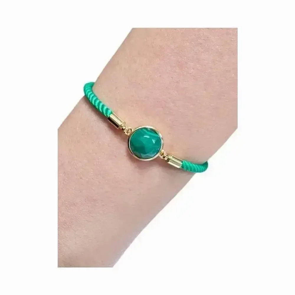 Bracelets - Bracelet Corde Laiton Malachite Rond Facetté 12mm - ARABESK