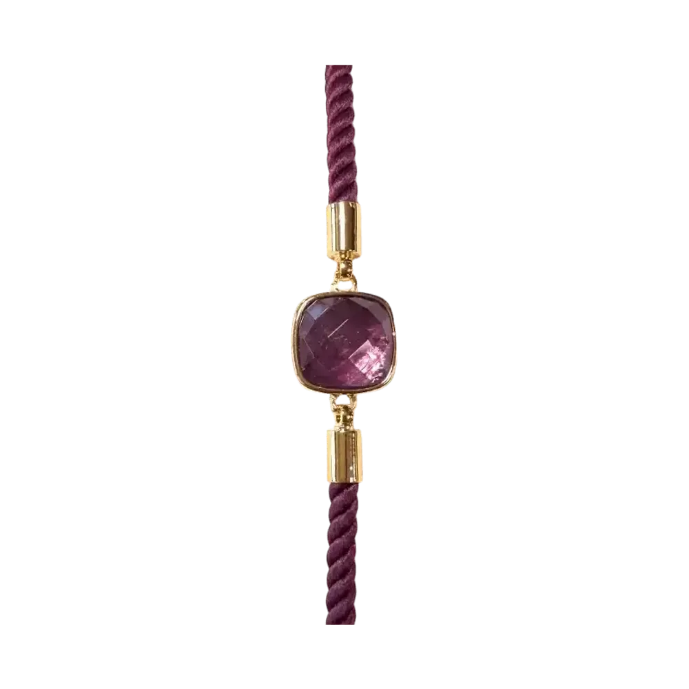 Bracelets - Bracelet Corde Laiton Amethyste Carré Facetté 11mm - ARABESK