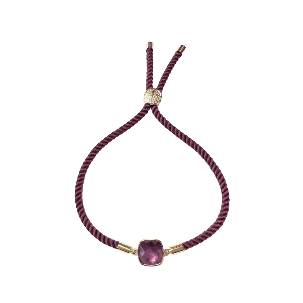 Bracelets - Bracelet Corde Laiton Amethyste Carré Facetté 11mm - ARABESK